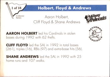 1993 Play II South Atlantic League All-Stars - Collector Series #1 Aaron Holbert / Cliff Floyd / Shane Andrews Back