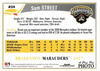 2017 Grandstand Bradenton Marauders #NNO Sam Street Back