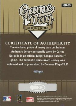 2004 Donruss Studio - Game Day Souvenirs #GD-89 Carlos Delgado Back