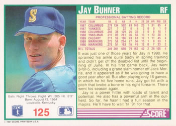 1991 Score #125 Jay Buhner Back