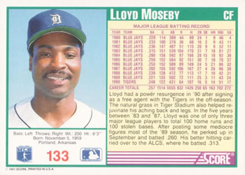 1991 Score #133 Lloyd Moseby Back