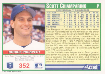 1991 Score #352 Scott Chiamparino Back