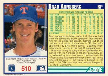 1991 Score #510 Brad Arnsberg Back