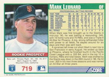 1991 Score #719 Mark Leonard Back