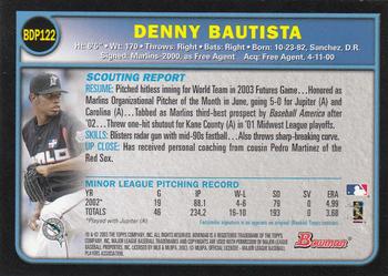 2003 Bowman Draft Picks & Prospects #BDP122 Denny Bautista Back