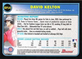 2003 Bowman Draft Picks & Prospects #BDP140 David Kelton Back