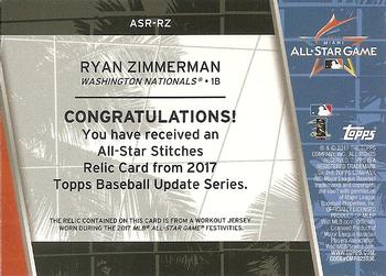 2017 Topps Update - All-Star Stitches Relics #ASR-RZ Ryan Zimmerman Back