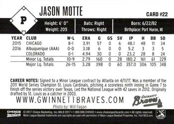 2017 Choice Gwinnett Braves #22 Jason Motte Back