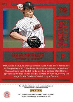 2017 Panini Contenders Draft Picks - Game Day Tickets #1 Brendan McKay Back