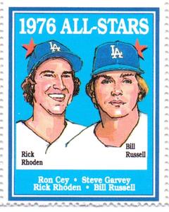 1992 Trak Auto Los Angeles Dodgers All-Star Stamps #NNO 1976 All-Stars Front