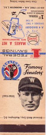 1960 Universal Match Famous Washington Senators #NNO Sam Rice Front