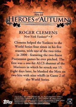 2017 Topps Update - Heroes of Autumn Blue #HA-22 Roger Clemens Back