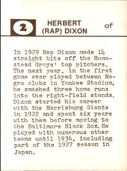 1974 Laughlin Old-Time Black Stars #2 Rap Dixon Back