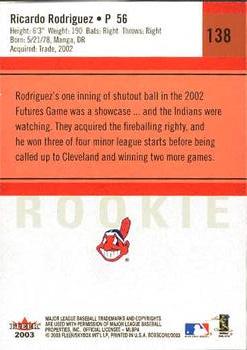 2003 Fleer Box Score #138 Ricardo Rodriguez Back