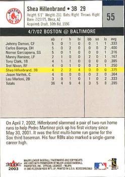 2003 Fleer Box Score #55 Shea Hillenbrand Back