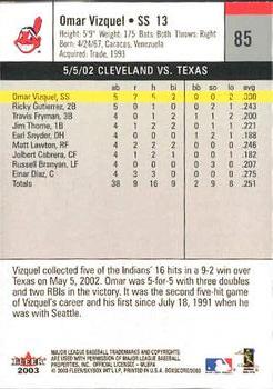 2003 Fleer Box Score #85 Omar Vizquel Back