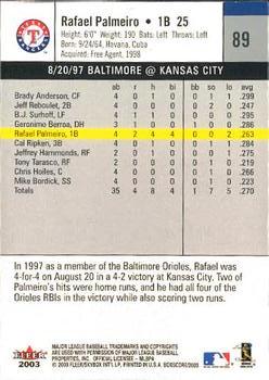 2003 Fleer Box Score #89 Rafael Palmeiro Back