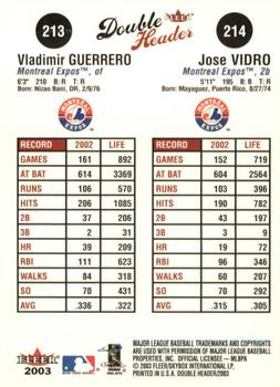 2003 Fleer Double Header #213 / 214 Vladimir Guerrero / Jose Vidro Back