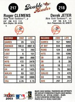 2003 Fleer Double Header #217 / 218 Roger Clemens / Derek Jeter Back