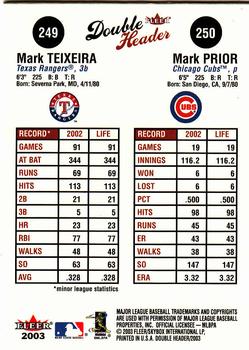 2003 Fleer Double Header #249 / 250 Mark Teixeira / Mark Prior Back