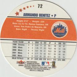 2003 Fleer Hardball #72 Armando Benitez Back