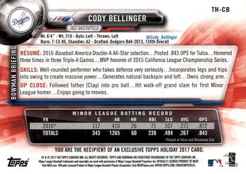 2017 Topps Holiday Bowman #TH-CB Cody Bellinger Back