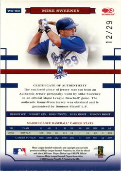 2004 Donruss World Series - Material Fabric Number #WS-90 Mike Sweeney Back