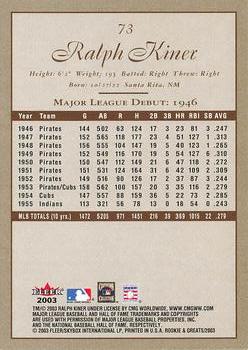 2003 Fleer Rookies & Greats #73 Ralph Kiner Back