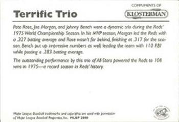 2000 Klosterman Cincinnati Reds Big Red Machine 25th Anniversary #NNO Terrific Trio (Pete Rose / Joe Morgan / Johnny Bench) Back