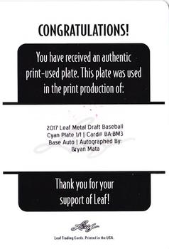 2017 Leaf Metal Draft - Printing Plates Cyan #BA-BM3 Bryan Mata Back