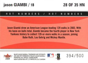 2004 Flair - Hot Numbers #28HN Jason Giambi Back