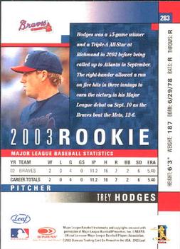 2003 Leaf #283 Trey Hodges Back