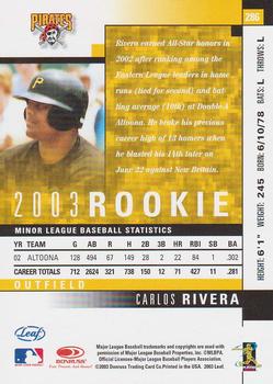 2003 Leaf #286 Carlos Rivera Back