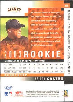 2003 Leaf #296 Nelson Castro Back