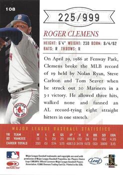 2003 Leaf Limited #108 Roger Clemens Back
