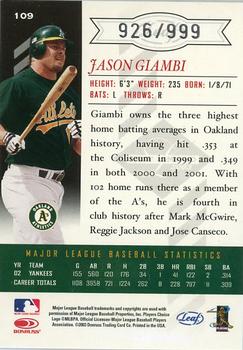 2003 Leaf Limited #109 Jason Giambi Back