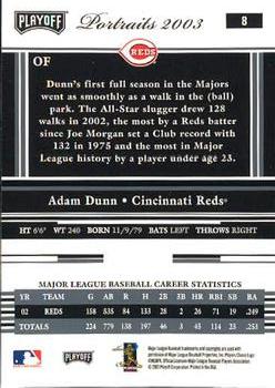 2003 Playoff Portraits #8 Adam Dunn Back