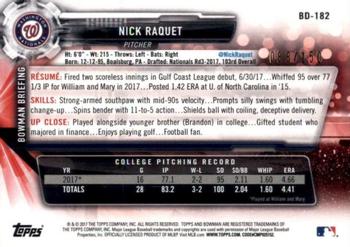 2017 Bowman Draft - Blue #BD-182 Nick Raquet Back