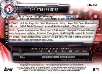 2017 Bowman Draft - Chrome Draft Pick Autographs #CDA-CSE Christopher Seise Back