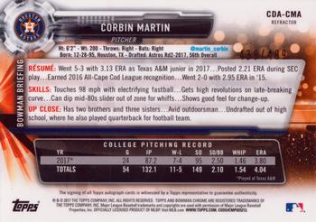 2017 Bowman Draft - Chrome Draft Pick Autographs Refractor #CDA-CMA Corbin Martin Back