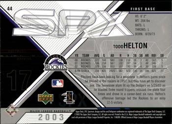 2003 SPx #44 Todd Helton Back