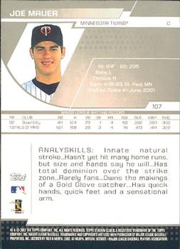 2003 Stadium Club #107 Joe Mauer Back