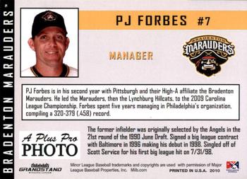 2010 Grandstand Bradenton Marauders #NNO P.J. Forbes Back