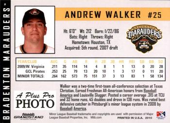 2010 Grandstand Bradenton Marauders #NNO Andrew Walker Back