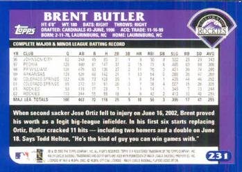 2003 Topps #231 Brent Butler Back
