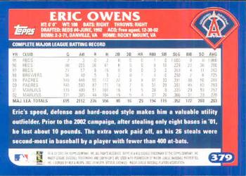 2003 Topps #379 Eric Owens Back
