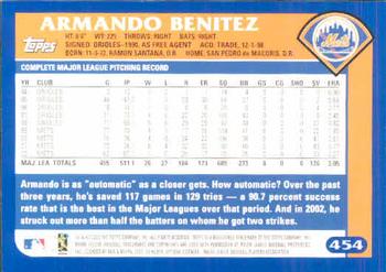 2003 Topps #454 Armando Benitez Back