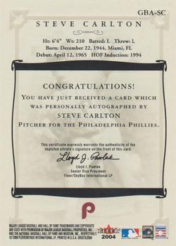 2004 Fleer Greats of the Game - Autographs #GBA-SC1 Steve Carlton Back