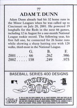 2003 Topps 205 #77 Adam Dunn Back