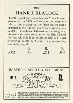 2003 Topps 205 #227 Hank Blalock Back
